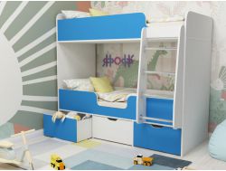 Кровать двухъярусная Малыш двойняшка белый-голубой
