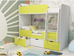 Кровать двухъярусная Малыш двойняшка белый-лайм