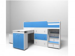 Кровать-чердак Малыш 1600 бело-голубой