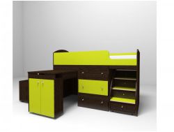 Кровать-чердак Малыш 1600 Венге-Лайм